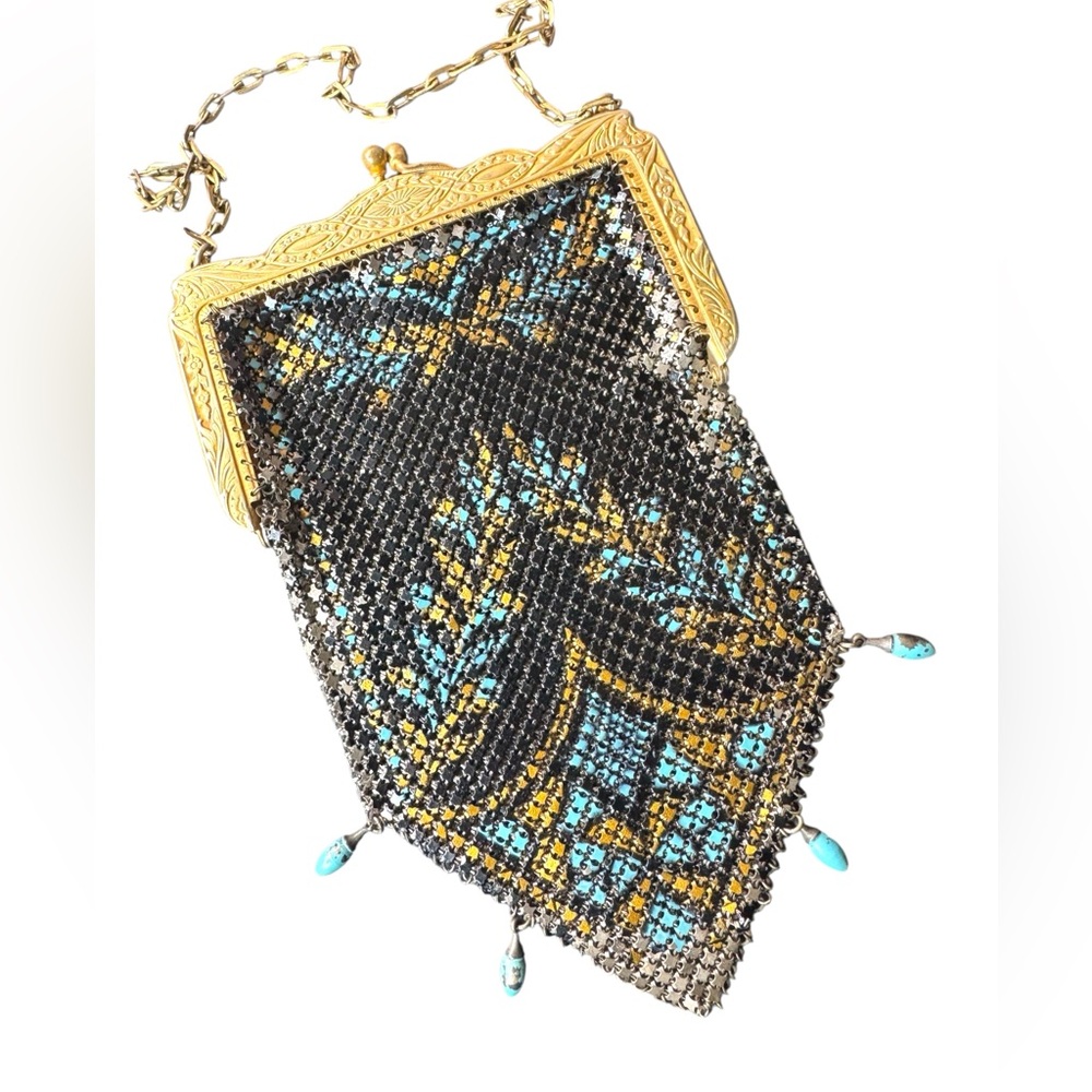 Elegant Antique Black & Gold  Art Deco Mandalian Metal Mesh Stunning!
